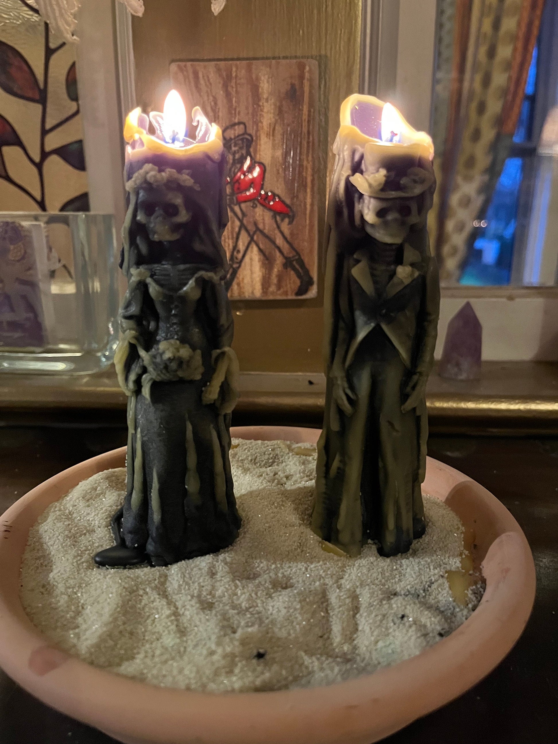 100% Pure Beeswax Candle-Skeleton-Bride or Groom-Goth-Unique