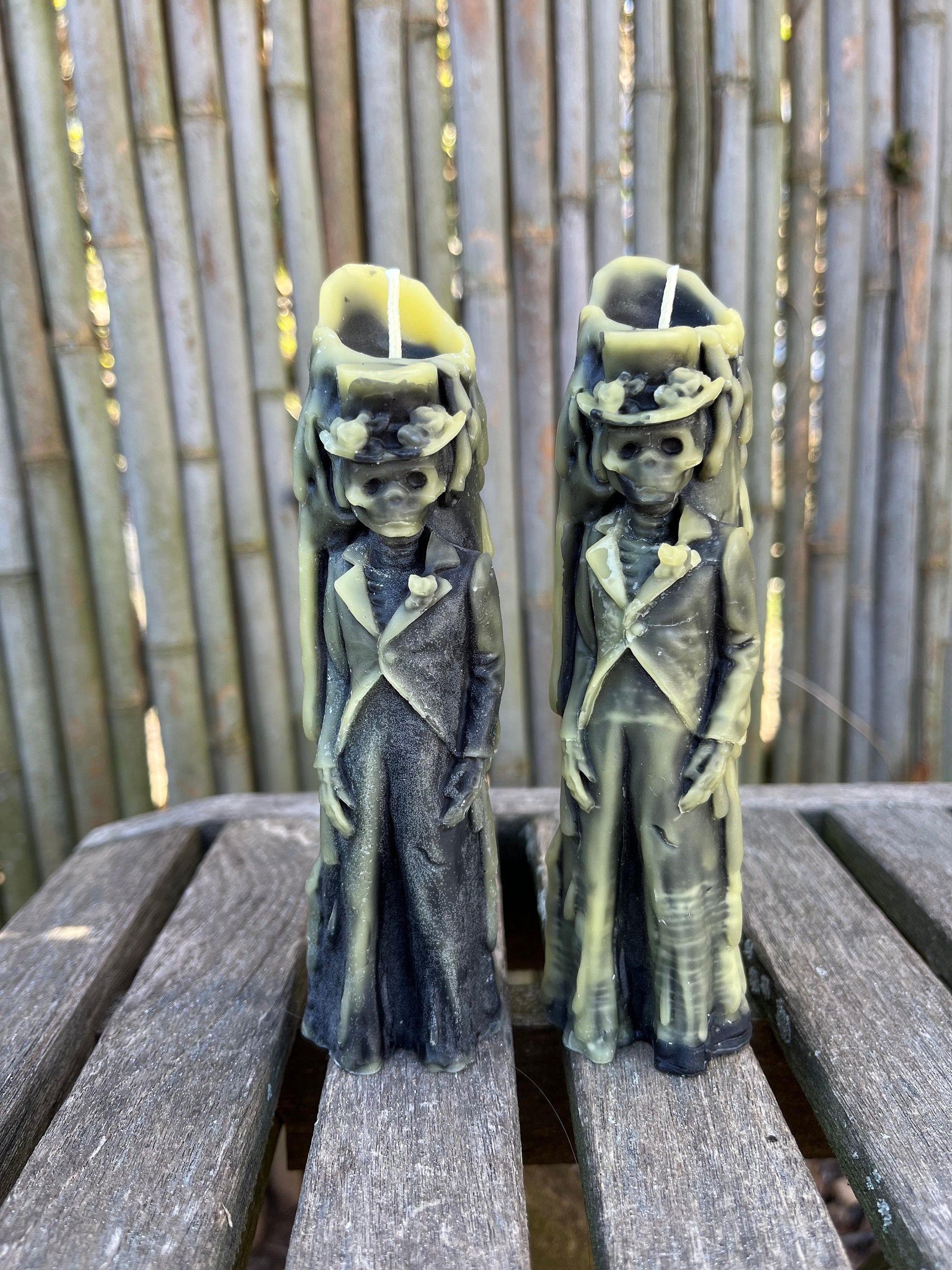 100% Pure Beeswax Candle-Skeleton-Bride or Groom-Goth-Unique