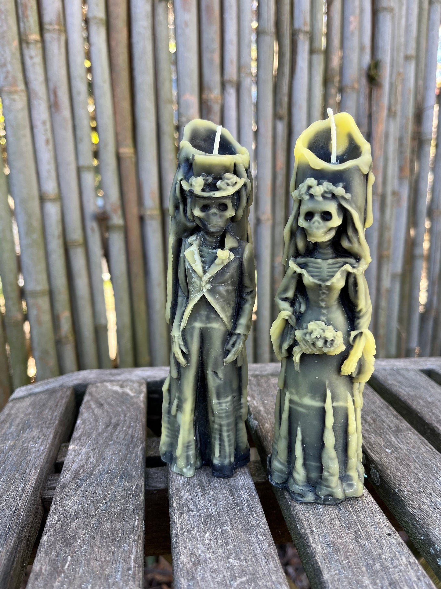 100% Pure Beeswax Candle-Skeleton-Bride or Groom-Goth-Unique